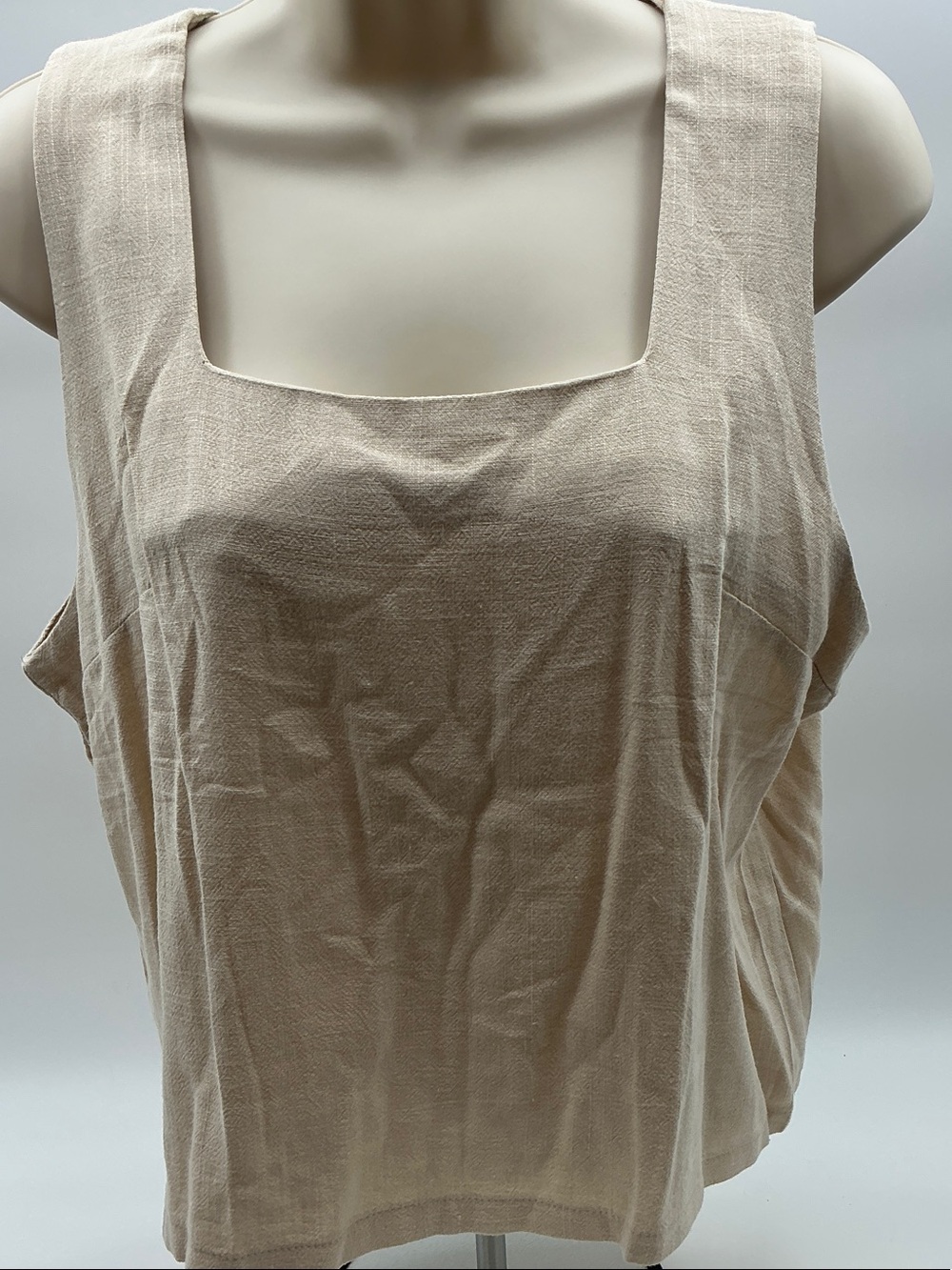 Square Neck Sleeveless Tank Top in Beige